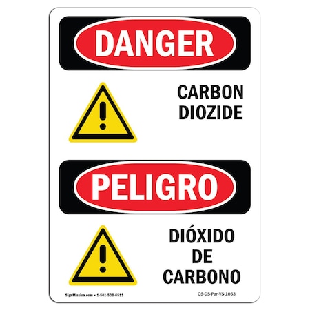OSHA Danger Sign, Carbon Dioxide Bilingual, 5in X 3.5in Decal